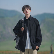 貓霓襯衫男春秋季新款日系黑色工裝長(zhǎng)袖襯衣復(fù)古男學(xué)生情侶外套男款 黑色【主圖款】 XL【建議體重110-145斤左右】