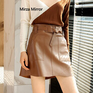 Mirza Mirror修身時(shí)尚PU皮裙2025秋冬新款高腰顯瘦工裝包臀A字半身裙 卡其色 L