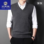 NVWNK品牌100%純羊毛背心男秋冬羊毛V領(lǐng)馬甲套頭無(wú)袖毛衣中年針織坎肩 深灰色 2108款 加厚胖東來(lái)同款 M 165碼【建議100-115斤】胖東來(lái)同款