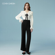 哥文花園 多層褶皺荷葉邊雪紡連體褲女 白色 XS