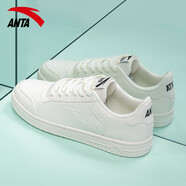 安踏（ANTA）女鞋板鞋 秋季新款皮面輕便女子休閑鞋小白鞋 象牙白-1 36