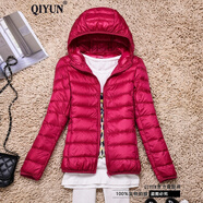 QIYUN 輕薄羽絨服女短款秋冬新款韓版修身薄款短外套女 連帽玫紅色 M 【80-95斤】