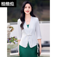 柏格倫醋酸面料女裝小西裝白色夏天外套女夏季薄款2024新款七分袖感短款 白色 中式中國風(fēng)盤扣西裝外套 4XL 建議140-150斤