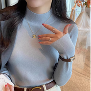妃奧絨2023新款打底衫女秋冬內(nèi)搭半高領(lǐng)春秋白色羊絨針織毛衣高級(jí)感上衣 淺藍(lán)色 M