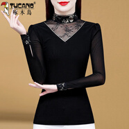 啄木鳥秋冬性感內(nèi)搭打底衫長袖女2025新款鏤空洋氣小衫保暖加絨打底上衣 黑色 加絨 4XL 【140-155斤】