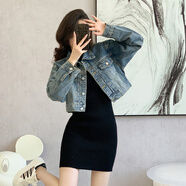 妹丫實(shí)拍牛仔外套女2025春秋季新款高腰短款小個(gè)子上衣時(shí)尚百搭復古 229#復古藍色 S