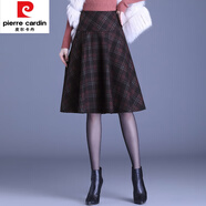 皮爾卡丹（pierre cardin）毛呢半身裙格子中裙a字裙秋冬2025新款高腰傘裙遮胯呢子中長裙子 紅格 M