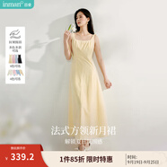 茵曼（INMAN）章若楠同款歐若風(fēng)法式吊帶連衣裙2025夏季新品女裝淡鵝黃色裙子 淺黃色 (方領(lǐng)) L
