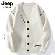 JEEP SPIRIT吉普秋冬季慵懶風(fēng)開(kāi)衫V領(lǐng)毛衣男士休閑寬松紐扣針織衫 白色 M