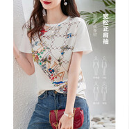 德瑪納（dme）拼接絲光棉針織夏新寬松圓領(lǐng)t恤印花女式t恤 本白 XL 