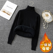 盈寵毛衣女2023秋冬季新款一體絨高領(lǐng)加絨打底衫潮ins百搭保暖上衣女 黑色【一體絨】 M 建議95-110斤