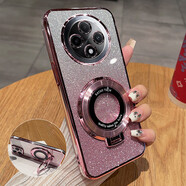 睿思派適用oppoA3pro手機殼oppoA5保護A5Pro硅膠套5G全包防摔PJY110透明軟殼新款opopa女帶支架磁吸高級 【閃粉-玫瑰金】透明電鍍+全屏膜+磁吸支架 OPPO A3 Pro