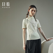 日著RIZHUO【商場同款】正肩T恤衫2024夏季新修身不規(guī)則純棉女衫 氣球米 S 建議拍大一碼