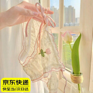 Qbily 甜美純欲風(fēng)內(nèi)褲女 粉郁花仙女生高開(kāi)叉系帶蕾絲棉內(nèi)褲女性感新款 粉郁花仙系帶內(nèi)褲 M碼【適合80-100斤】