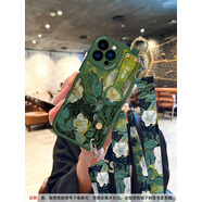 埠帝適用蘋果15手機殼斜挎油畫玫瑰iphone14ProMax背帶13pro掛繩12手腕帶支架11套mini女新款花朵plus 墨綠-野玫瑰M【腕帶+掛繩G181】iPhoneJ