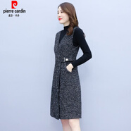皮爾卡丹（pierre cardin）毛呢V領(lǐng)背心收腰條紋馬甲連衣裙氣質(zhì)打底顯瘦兩裝女秋冬 單件灰裙 L 105-115斤
