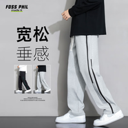 Foss Phil褲子男士春夏季寬松男褲百搭闊腿直筒運動休閑褲K3220灰色L