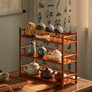 棲草院（QICAOYUAN）茶杯架子桌面置物架茶臺(tái)小博古架茶具擺件茶葉罐中式展示收納架 【中古色】40長三層杯架帶瀝水