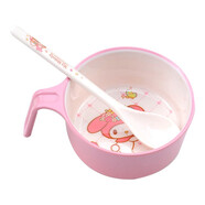 五和（WUHE）輔食碗兒童餐具寶寶吃飯碗卡通帶手柄嬰幼兒碗耐樹脂食品級(jí)防燙 美樂蒂單柄碗300ML+勺子