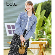 百圖betu女裝春季新款短外套翻領(lǐng)減齡釘珠長(cháng)袖牛仔外套女2301T34 牛仔色 M