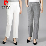 皮爾卡丹（pierre cardin）2025夏季薄款棉麻女士褲子中年老年女褲高腰褲寬松松緊腰休閑九分 透氣棉麻白色+深灰2條裝 3XL 125-140斤