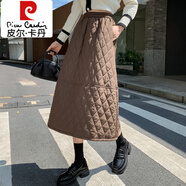皮爾卡丹（pierre cardin）夾棉半身裙子女士春秋冬季2025新款小個(gè)子高腰a字百褶中長(cháng)裙 卡其色 S (85-100斤)