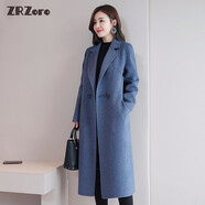 Z.R.Zoro品牌雙面羊毛大衣女中長款2025秋冬季新款修身流行高端毛呢外套女 霧霾藍   M （90-110斤）