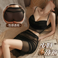 曼煙 情趣內(nèi)衣 性感睡衣女級污度誘惑褶皺抹胸簡約短上衣夜店透視裝夫妻刺激 純欲吊帶包臀裙 黑色 9739