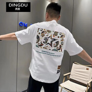 鼎度（DINGDU）重磅純棉短袖t恤男復古印花民族風(fēng)大碼半袖上衣男生衣服男裝夏季 白色 2XL 140-155斤