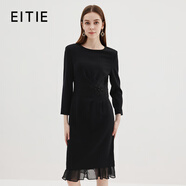 愛(ài)特愛(ài)（EITIE）高級感圓領(lǐng)釘珠刺繡魚(yú)尾羊毛呢禮服連衣裙冬季新款7277902 極簡(jiǎn)黑20 L 165