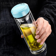 FASSON德國進口品質(zhì)鋼化玻璃杯防摔打不碎的大號套裝防爆保溫過濾泡茶出 晴空藍450ml雙層加厚玻璃