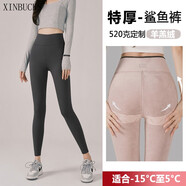 XINBUCKS 鯊魚褲打底褲女外穿加絨加厚冬季芭比褲收腹提臀保暖褲特厚防風(fēng)防寒高腰小腳褲 灰色特厚羊羔絨（適合-15°C至5°C） M碼 適合80-110斤