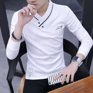 奧軒爵 長袖t恤男套頭衛(wèi)衣男士V領(lǐng)加絨加厚打底衫春秋冬季潮牌男裝衣服 0183白色（不加絨） XL 建議115-130斤