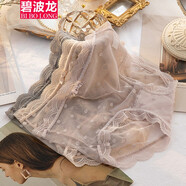 碧波龍 大碼蕾絲內褲女200斤網(wǎng)紗薄款胖mm高腰性感透氣三角褲加肥加大 黑色+墨綠+淺灰 M (80-110斤)