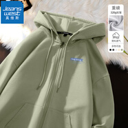真維斯（JEANSWEST）連帽開衫衛(wèi)衣中性風重磅潮牌青少年春秋外套簡約休閑男女同款帽衫 抹茶綠（筆刷微笑X） XL (推薦125-150斤)