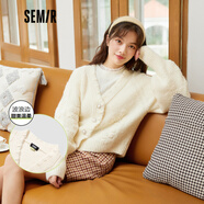 森馬森馬毛衣女短款鏤空設計感開(kāi)衫冬寬松針織外套溫柔女生 米白1300 150/76A/XS