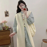 現(xiàn)寶蓮微胖女孩的顯穿搭森系復(fù)古減齡慵懶針織馬甲連衣裙疊穿兩件套裝 杏色毛衣裙【早秋穿搭套裝2024/ 3XL 【建議150-170斤】