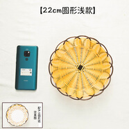 水果盤(pán)竹編小吃籃子藤編編織薯條竹編盤(pán)點(diǎn)心竹籃竹編菜籃擺盤(pán) 22cm黑邊圓筐加粗食品級