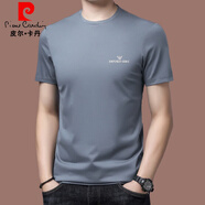 皮爾卡丹（pierre cardin）冰 絲短袖t恤男2025新款春夏季圓領(lǐng)修身薄款桑蠶絲體恤衫潮 灰色2117款 185/3XL 【170斤-190斤】