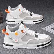 潮小二高幫男鞋春季2024新款增高鞋子潮流板鞋運動休閑白鞋百搭鞋子男 白色-B36 39