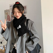 目丸圣誕圍巾新年禮物生日禮物韓版針織圍巾新款冬女圍脖學(xué)生送女友 黑色針織【大麻花款】