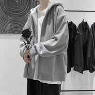 虞笙連帽衛(wèi)衣套裝男春秋季寬松純色韓版潮流外套男三件套學(xué) 灰色加絨衛(wèi)衣 XL