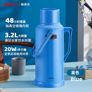 SIMELO保溫壺大容量玻璃內(nèi)膽熱水瓶保溫水壺宿舍開水瓶帶木塞3.2升藍(lán)色