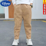 迪士尼（DISNEY）品牌男童燈芯絨一體絨褲子秋冬23款兒童加絨加厚外穿男孩直筒長(zhǎng)褲 卡其色春秋款 150