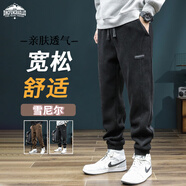 頂峰保羅（Dingfengbaoluo）美式燈芯絨休閑褲男秋季束腳衛褲潮流舒適雪尼爾K901黑色2XL