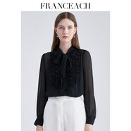 法涵意弛真絲襯衫女2025春夏季新款桑蠶絲蝴蝶結飄帶法式薄款襯衣 黑色 M