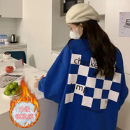 克萊因藍加絨加厚衛衣女學(xué)生寬松BF風(fēng)潮牌圓領(lǐng)長(cháng)袖女 克萊因藍【加絨銀狐絨】 L 100-120斤