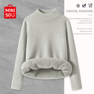 名創(chuàng  )優(yōu)品（MINISO）毛衣女秋冬季加絨加厚2025年新款打底衫一體絨保暖內搭洋氣針織衫 【一體絨】淺灰(純色) L 160 (顯瘦 遮肚子)