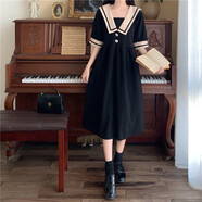 300斤胖妹加肥加大碼套裝胖子連衣裙顯瘦妹女寬松大童初中學(xué)生夏裝長(cháng)裙 黑色 M(80-100斤)