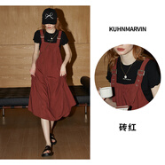 庫恩瑪維（KUHNMARVIN）【雙色】學院風A字背帶裙女2024年夏新款無袖休閑連身裙K32558 磚紅 均碼